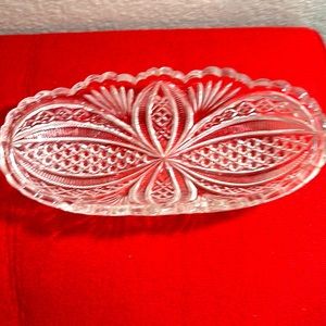 Clear glass serving bowl.Beveled edges. 9 1/2”x5”wide.